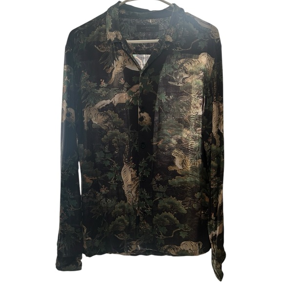 All Saints Black and Green Casual Button Down Shirt - Picture 3 of 7